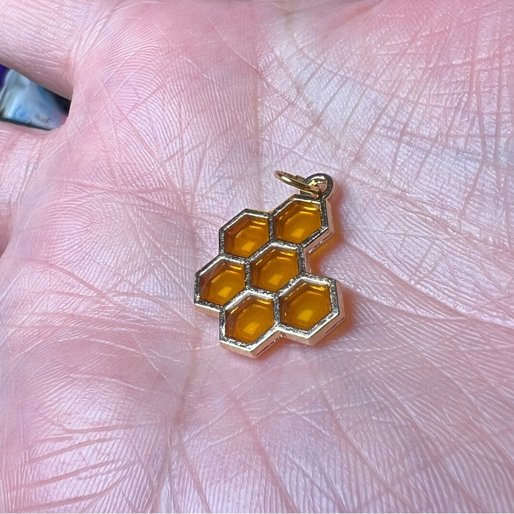 Honeycomb Gold Tone Necklace Pendant or Charm
